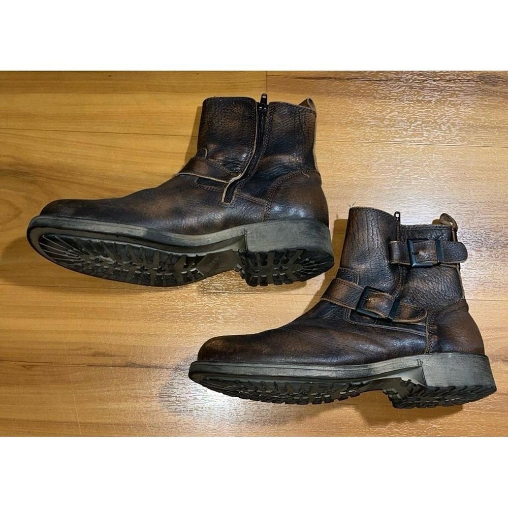 Mens Steve Madden Lamarco Brown Distressed Leather Biker Moto Strap Boots